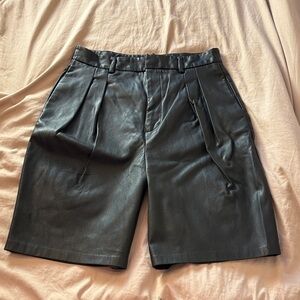 Manière De Voir Faux Leather Black Tailored Bermuda Shorts High Waisted